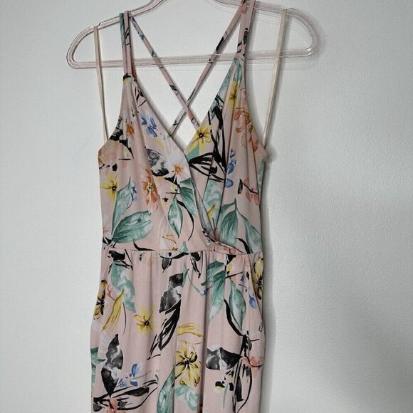 Bcbgeneration Jumpsuit Floral Pink Size S tie ankle Criss Cross Strappy Back - Picture 9 of 12
